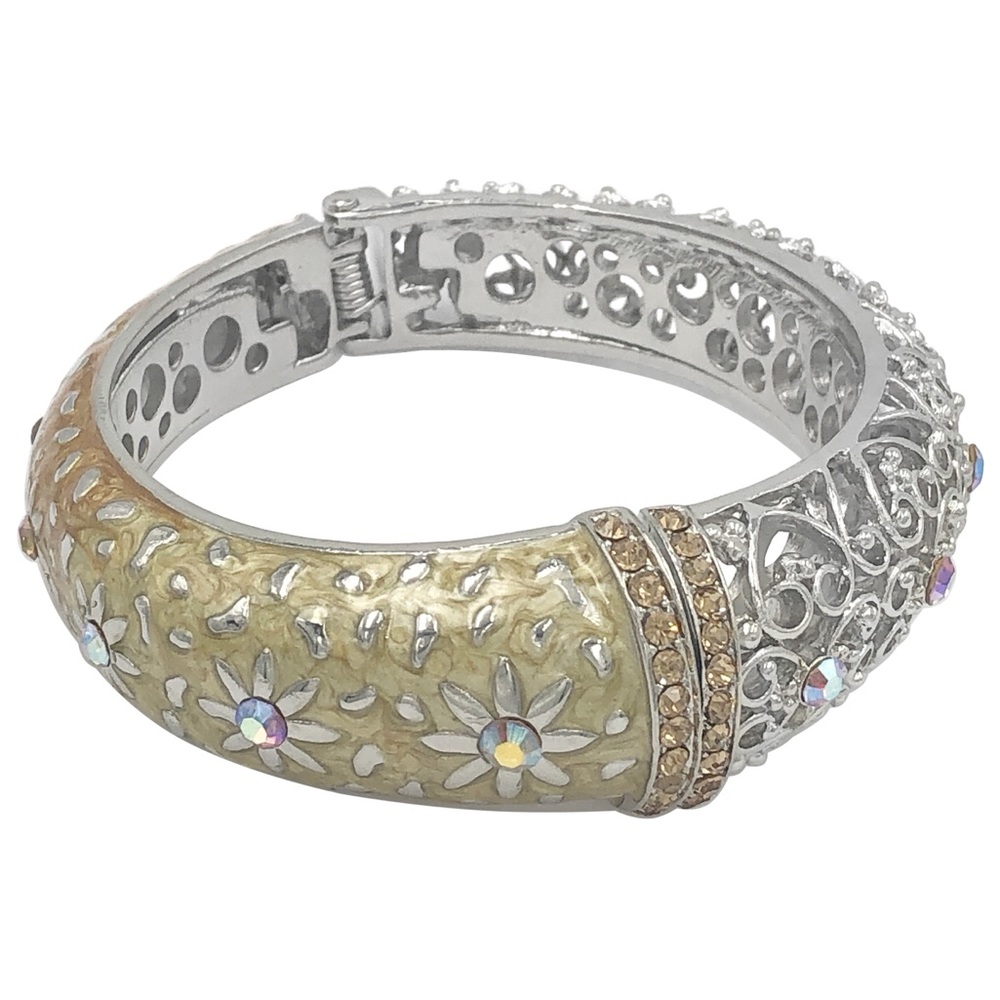 🔴 CLEARANCE Cream to Light Brown Ombré Enamel Rhinestone Hinged Bangle Bracelet